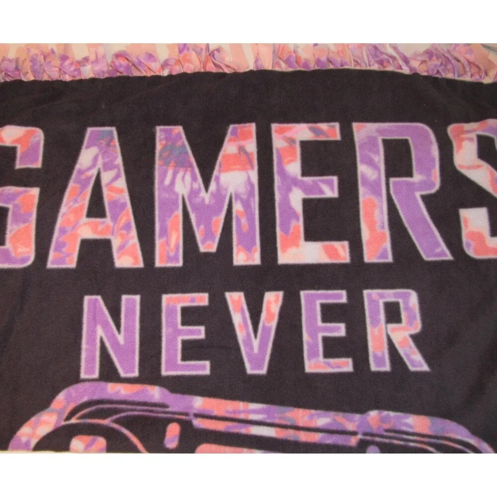 Gamers Never Sleep Black and Tie Dye Soft Fleece Handmade Tie Blanket NWOT